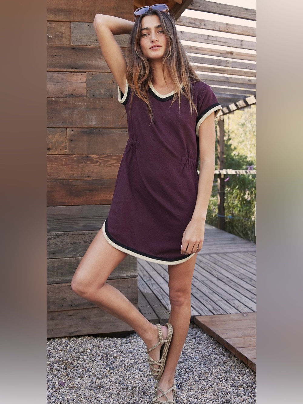Free People Beach Retro Vibes Burgundy Mini Dress Size Medium